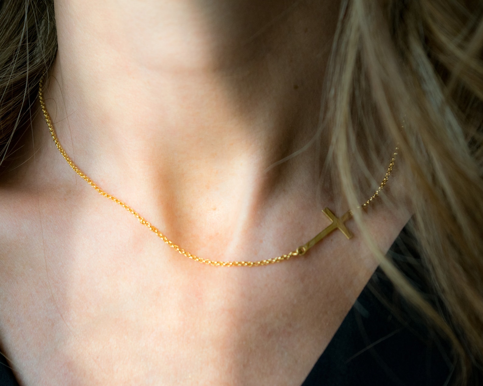 Gold sideway cross necklace Simple meaning christmas gift for Etsy