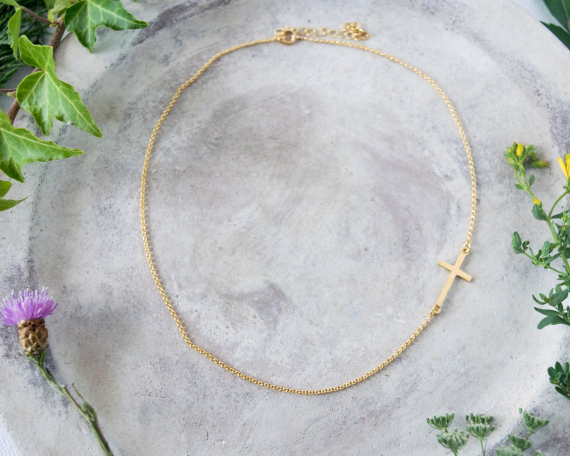 Gold sideway cross necklace Simple meaning christmas gift for Etsy