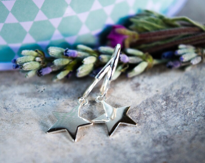 Sterling silver star earrings Huggie hoop earrings Edgy earrings Small hoop earrings with star Huggie earrings Charm hoop earrings