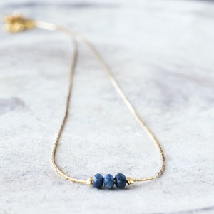 Dainty sapphire necklace, Gemstone necklaces for women, Delicate minimalist choker, Layered stone beaded necklace, Thin gold choker necklace