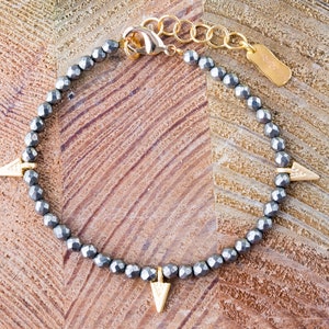 Gemstone beaded bracelet for women, Energy bracelet, Tribal bracelet gold, Spike bracelet, Pyrite jewelry, Turkish jewelry, Healing bracelet