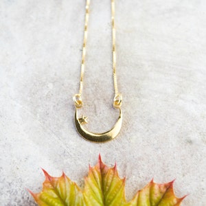 Gold Crescent Moon Necklace: Dainty Star Charm, Layered Boho Choker