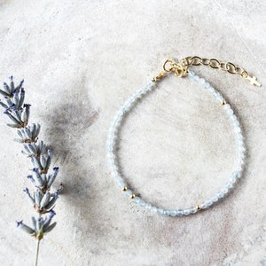 Feine Pulse con Cuentas de Piedras Preciosas von Aguamarina, Pulse Finas Lenas de Oro für Mujeres, Joyas de Piedra de Nacimiento de März, Regalos de Piedra de Chakra Azul,