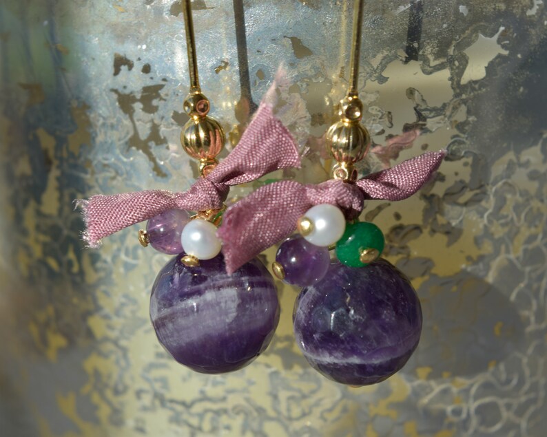 February birthstone jewelry Amethyst stone earrings dangle Purple gemstone earrings Genuine amethyst earrings gold Amethyst drop earrings