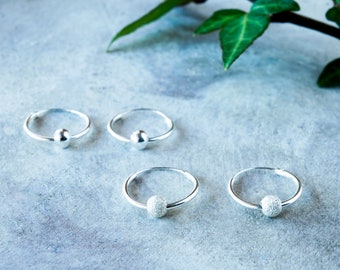 Sterling Silver Huggie Hoop Earrings: Dainty Bead, Minimalist Sleeper