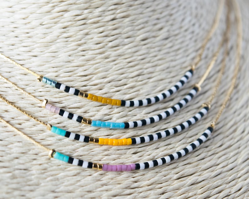 Delicate beaded necklaces for women, Dainty rainbow choker necklace, Boho layered necklace with tiny beads, Trendy necklace gift for her image 10