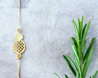 Gold Pineapple Charm Bracelet: Boho Hawaiian Jewelry