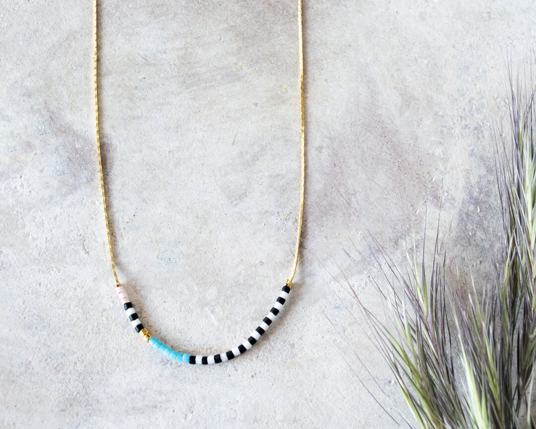 Delicate Gold Choker Necklace With Tiny Turquoise Beads, Layered Gold