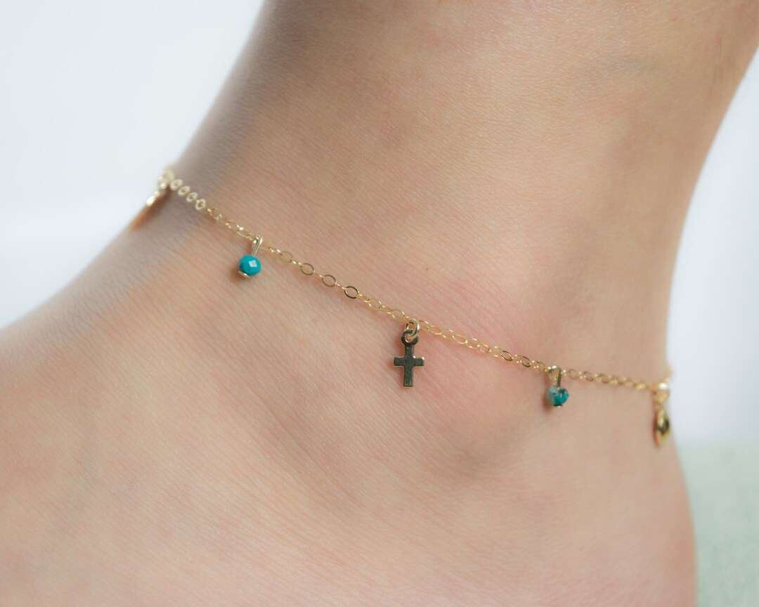 Gold Filled Anklet Bracelet With Charms Gold Bohemian Etsy
