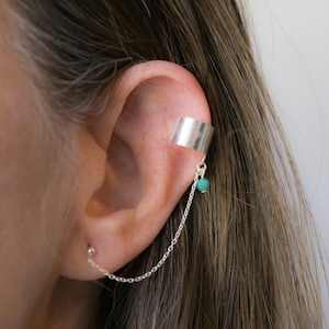 Ear cuff chain, Sterling silver ear cuffs, Cartilage hoop no piercing, Conch earring, Pierced ear cuff, Wrap earring, Turquoise jewelry