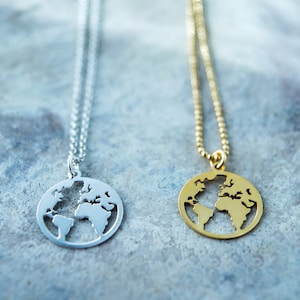Sterling Silver Globe Necklace: Dainty World Map Pendant