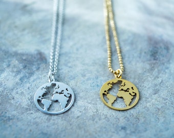 Globe collier monde carte collier Dainty collier en argent sterling pendentif monde monde globe collier terre collier Wanderlust