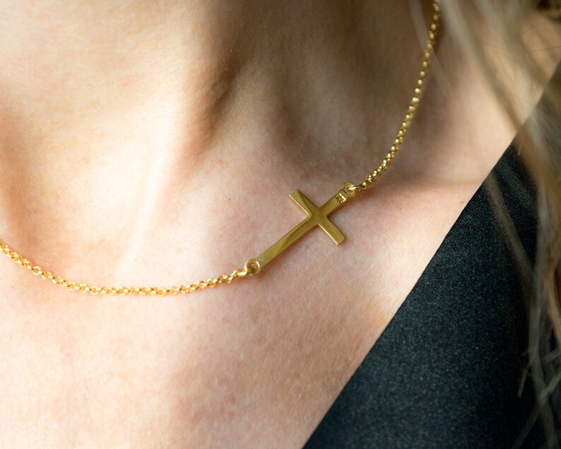 Gold Sideway Cross Necklace Simple Meaning Christmas Gift for Etsy