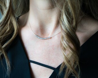 Dainty Labradorite Beaded Choker: Sterling Silver Boho Necklace