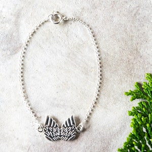 Sterling silver wings bracelet, Dainty silver bracelets for women, First communion gift girl, Adjustable guardian angel charm bracelet