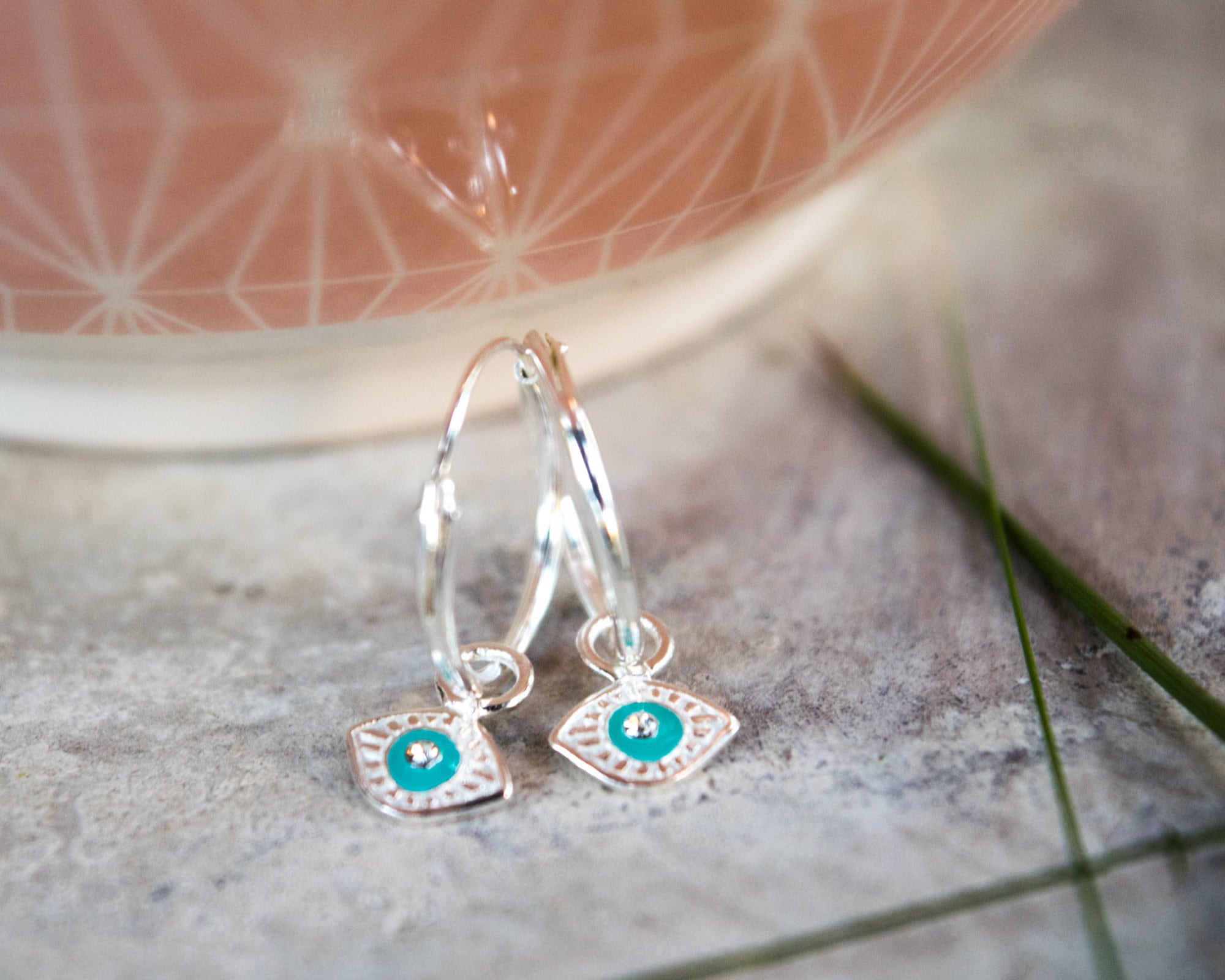 Evil Eye Huggie Charm Earrings - Silver main image 1