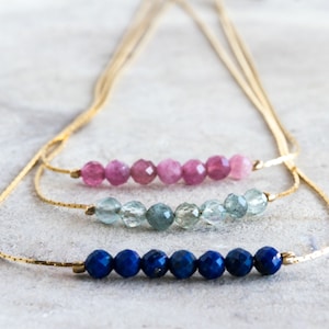 Dainty gold choker necklace with tiny stones, Minimalist gemstone necklaces for women, Thin beaded choker gold filled, Birthstone jewelry