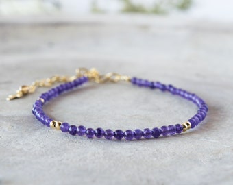 Thin amethyst bracelet, Dainty bracelet with tiny gemstone beads, February birthstone jewelry, Delicate protection bracelet gold filled gift