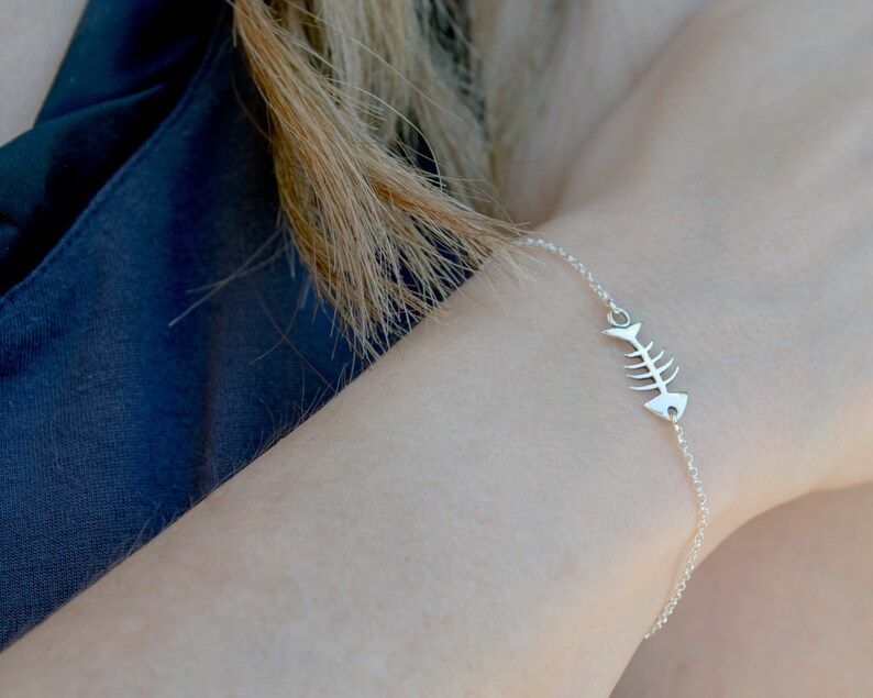 Fish charm bracelet Adjustable sterling silver bracelet gift Etsy