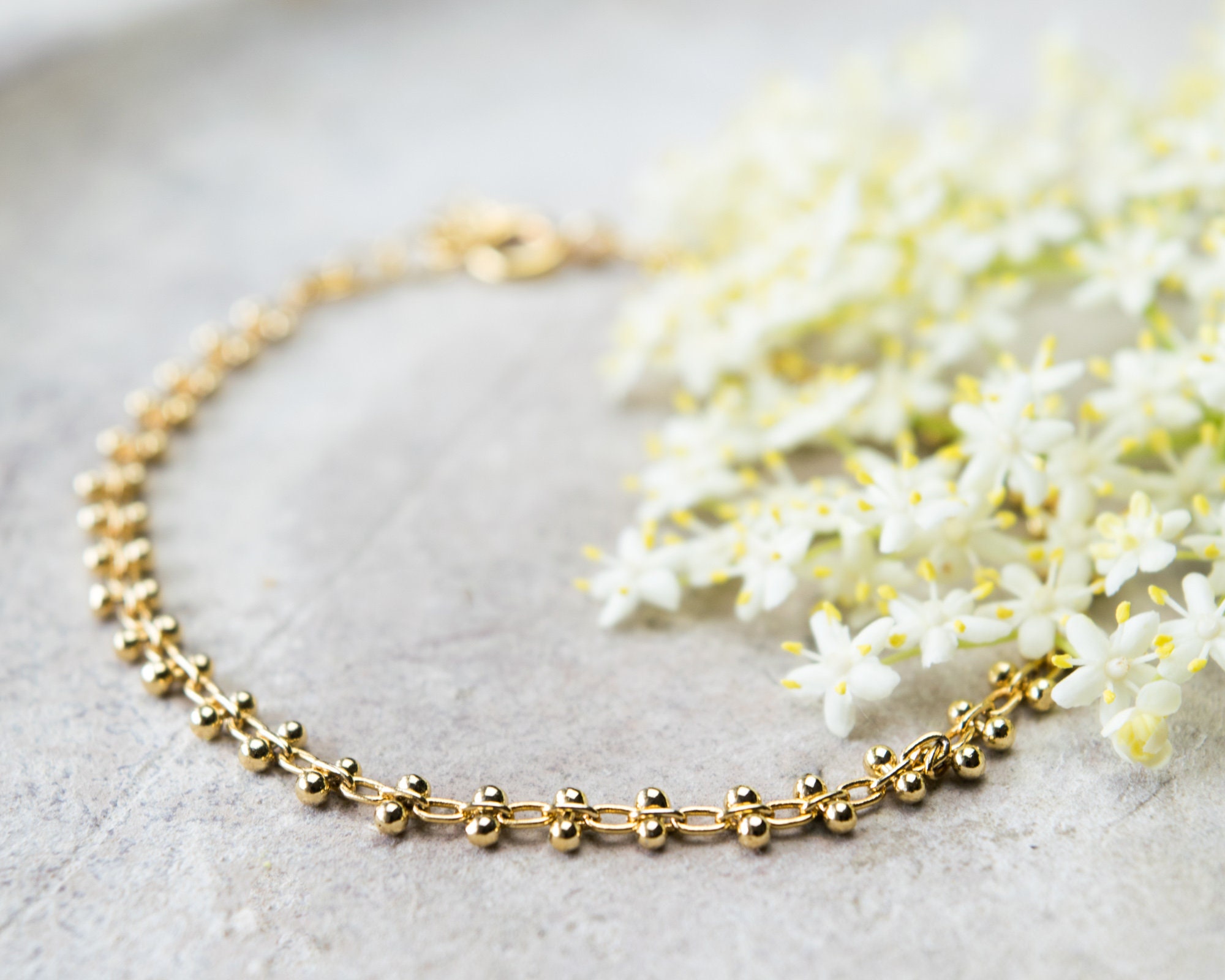 Dainty gold chain bracelets for women, Simple beaded bracelet, Delicate chain bracelet with tiny beads, Boho layered bracelet, Gifts for her