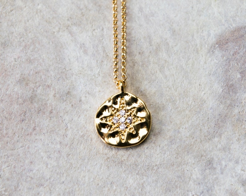 Delicate vintage star necklace Layered star choker necklaces for women Dainty gold coin necklace with cz star Boho medallion pendant