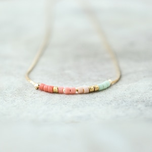 Delicate beaded necklaces for women, Dainty rainbow choker necklace, Boho layered necklace with tiny beads, Trendy necklace gift for her image 3