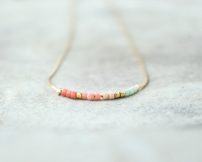 Delicate beaded necklaces for women, Dainty rainbow choker necklace, Boho layered necklace with tiny beads, Trendy necklace gift for her image 3