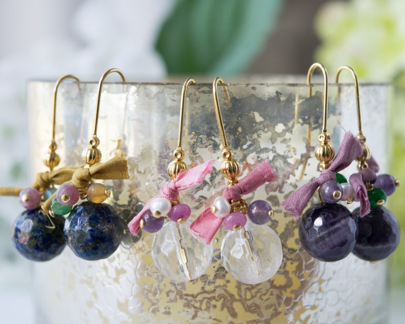 February birthstone jewelry Amethyst stone earrings dangle Purple gemstone earrings Genuine amethyst earrings gold Amethyst drop earrings