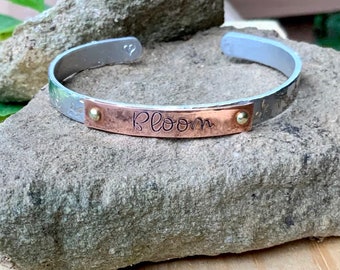 Bloom - Personalized Hand-stamped Aluminum and Copper (or Aluminum and Brass) Cuff Bracelet, Stacking Bracelet