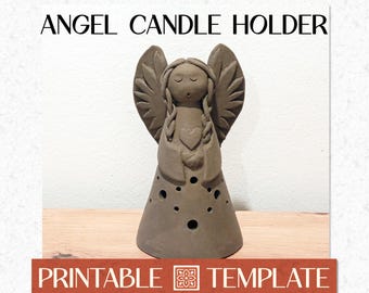Vorlage für einen Engel-Kerzenhalter aus Keramik, Tonplattenmuster + Anleitung, DIY-Druckvorlage zum Herunterladen