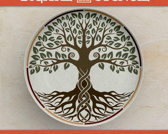 Plantilla para esmalte de plato Árbol de la Vida - Plantilla de textura y bajo vidriado para cerámica dibujada a mano