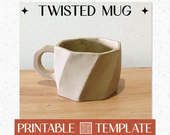 Twisted Mug Slab Template PDF Pattern + Instructions, DIY Printable A4 & US Letter Digital Download