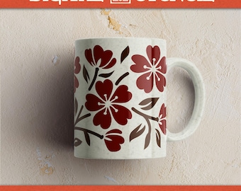 Cherry Blossom Mug Glaze Stencil - Hand-Drawn Pottery Underglaze & Texture Template