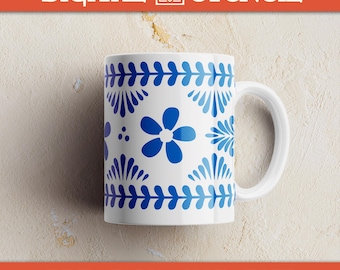 Plantilla de esmalte para tazas de arte popular - Plantilla de textura y bajo vidriado para cerámica dibujada a mano
