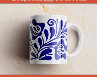 Plantilla de esmalte para tazas de arte popular - Dibujada a mano para cerámica bajo vidriado y textura
