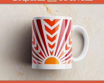 Plantilla geométrica Art Déco para esmalte de tazas - Plantilla de cerámica con textura y bajo vidriado dibujada a mano