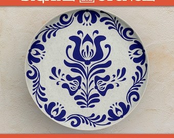 Folk Art Plate Glaze Stencil - Hand-Drawn Pottery Underglaze & Texture Template