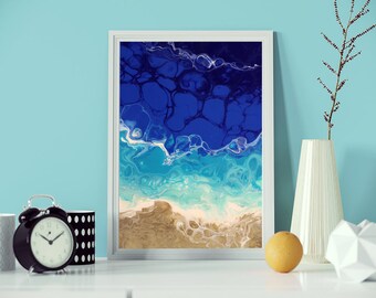 Seashore Prints Abstract Ocean Art Poster Ocean Beach Posters Sea Wave Wall Art Sea coast Purist blue Printable Coastal Wall Art