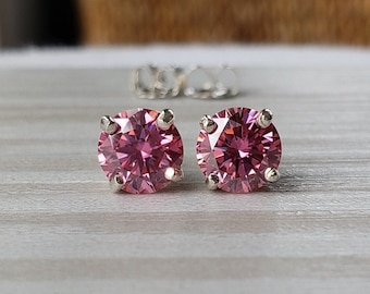 Genuine Moissanite Diamond Nova Pink 6.5mm Stud Earrings