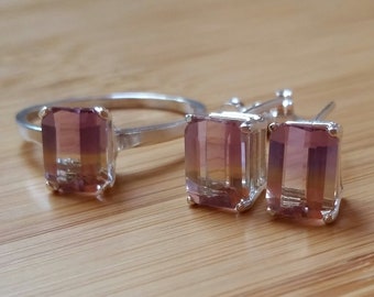 Ametrine stud earrings with ring(size 8)8×6mm