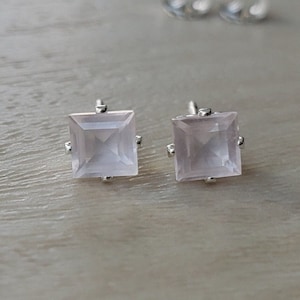 Natural Rose Quartz 4mm Princess Cut Stud Earrings