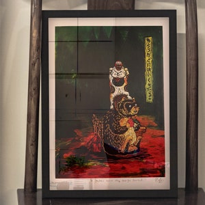 Luck and happiness come to those who smile Tanuki Maneki neko and daruma Digital print