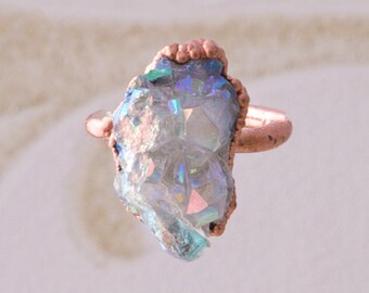 Angel Aura Ring Aura Quartz Ring Cluster Ring Electroformed Copper Ring Mermaid Ring Copper Ring Crystal Ring Gemstone Ring Bohemian Rings