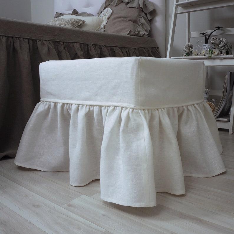 Linen Ottoman Slipcover With Ruffles Cover for Stool Pouf Etsy