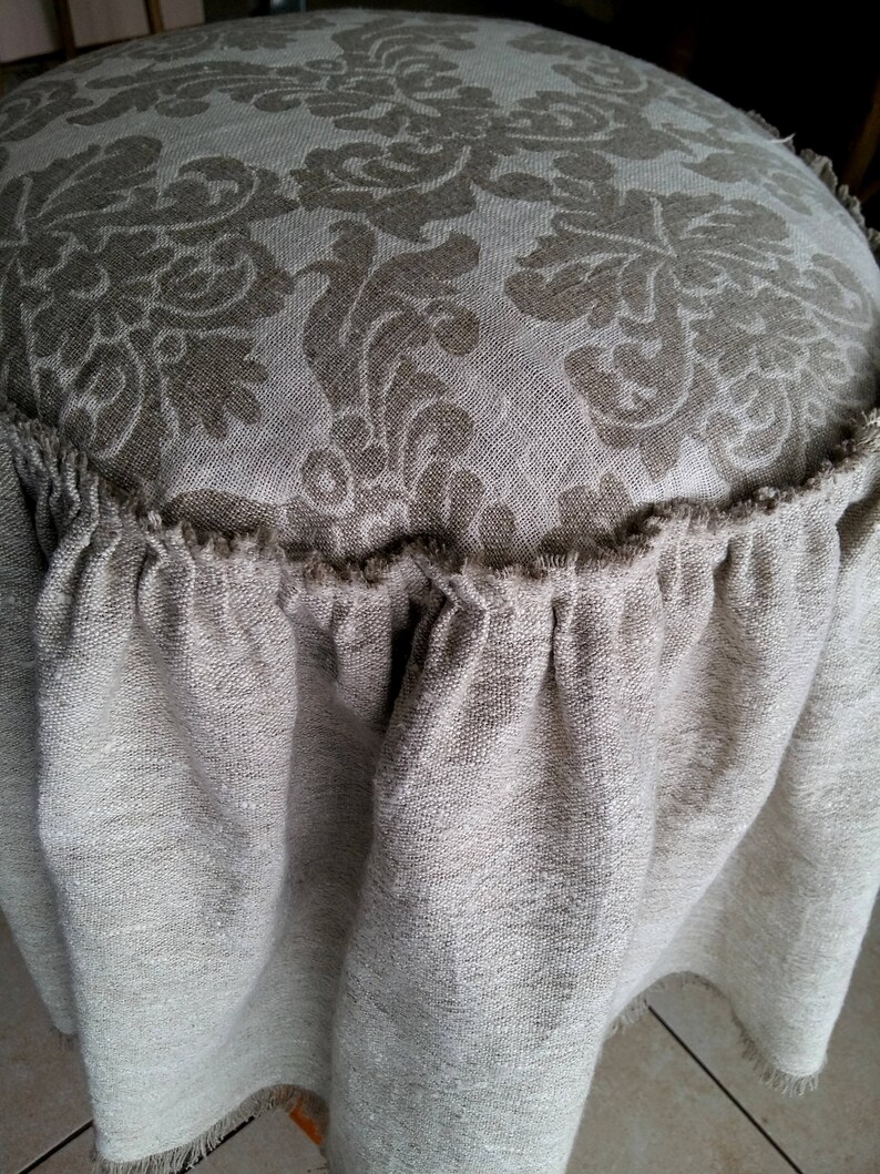 Linen ruffled ottoman cover. Burlap farmhouse slipcover. Etsy
