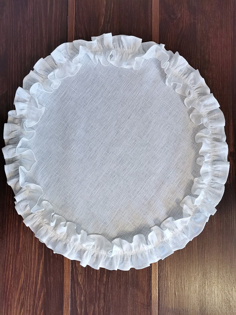 Linen round ruffled placemat. Farmhouse placemat. Linen rustic Etsy