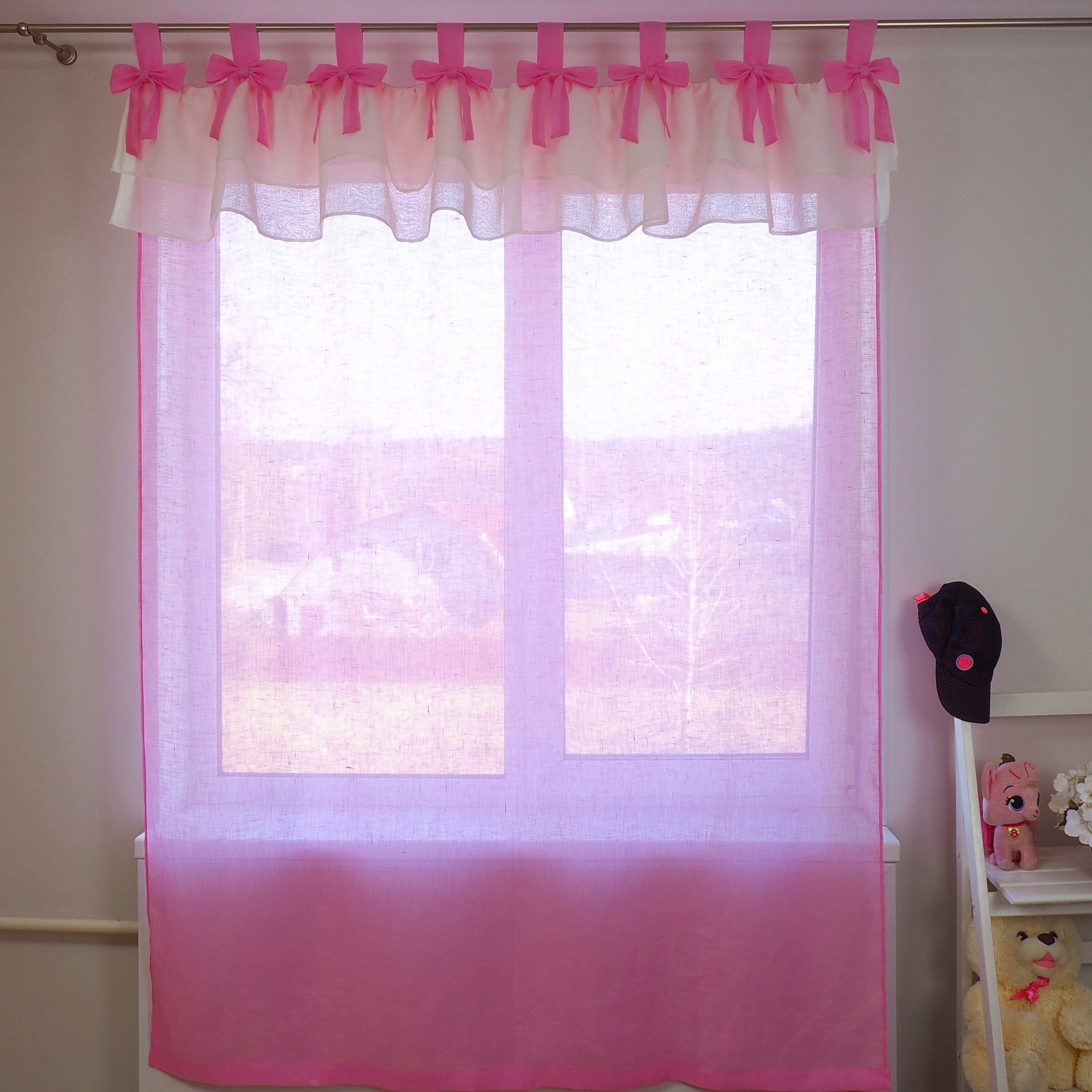 Baby Pink curtain with bows and double ruffles. Tab Top Linen Etsy
