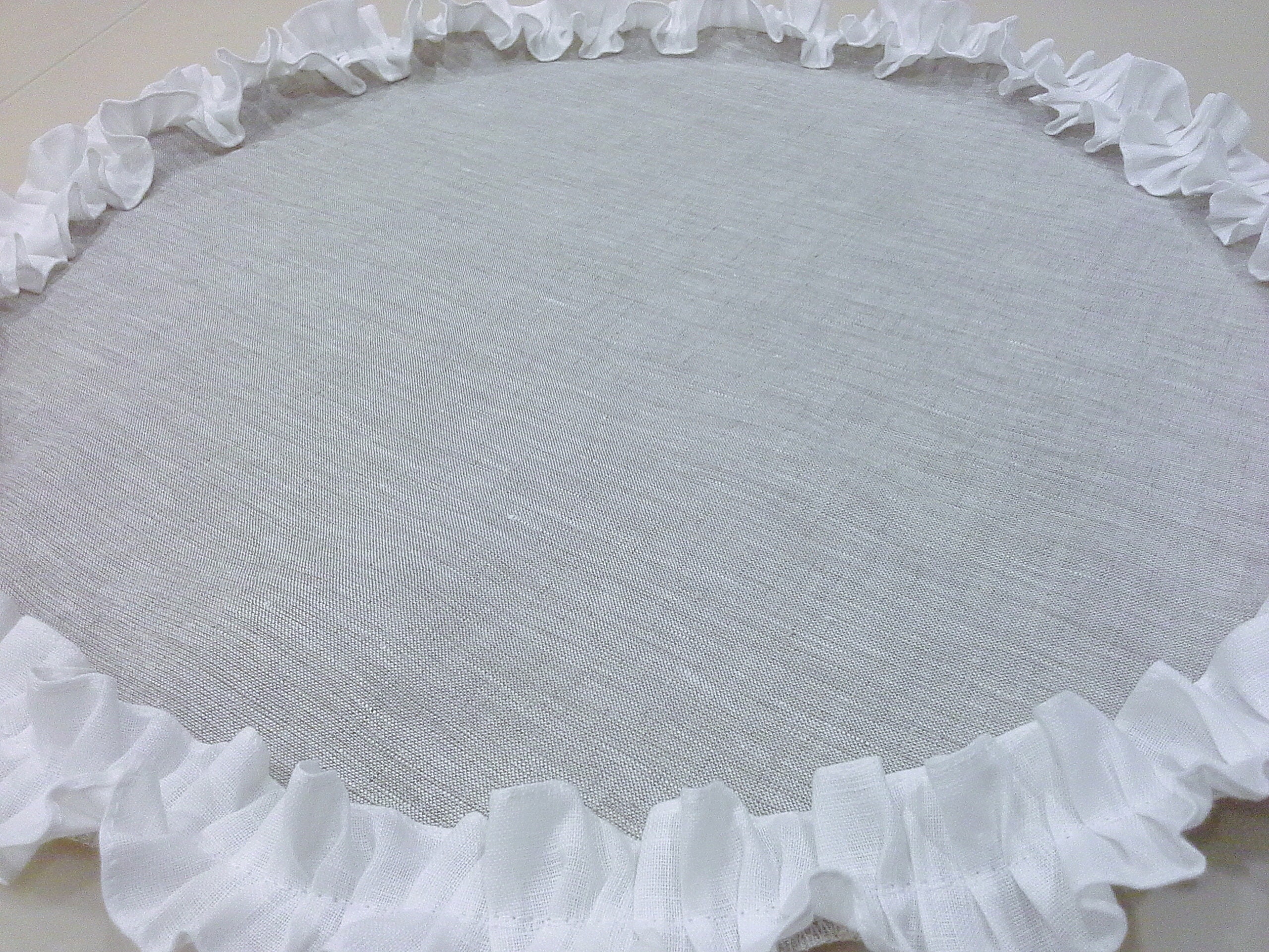 Linen round ruffled placemat. Farmhouse placemat. Linen rustic Etsy