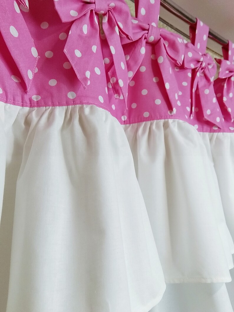 Tab Top Farmhouse curtain in Pink and white polka dot with Etsy
