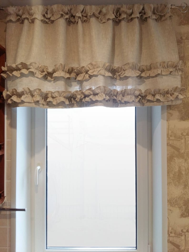 Curtains Linen Ruffled Beige Kitchen Drapes Natural Boho Etsy